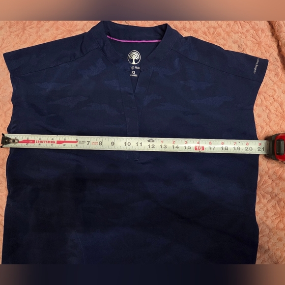 Healing Hands 2-pocket Stretch Mandarin Collar Scrub Top Navy XS - Picture 6 of 7